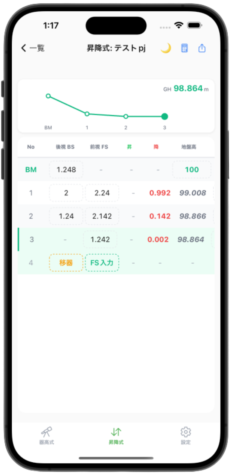 昇降式計算画面
